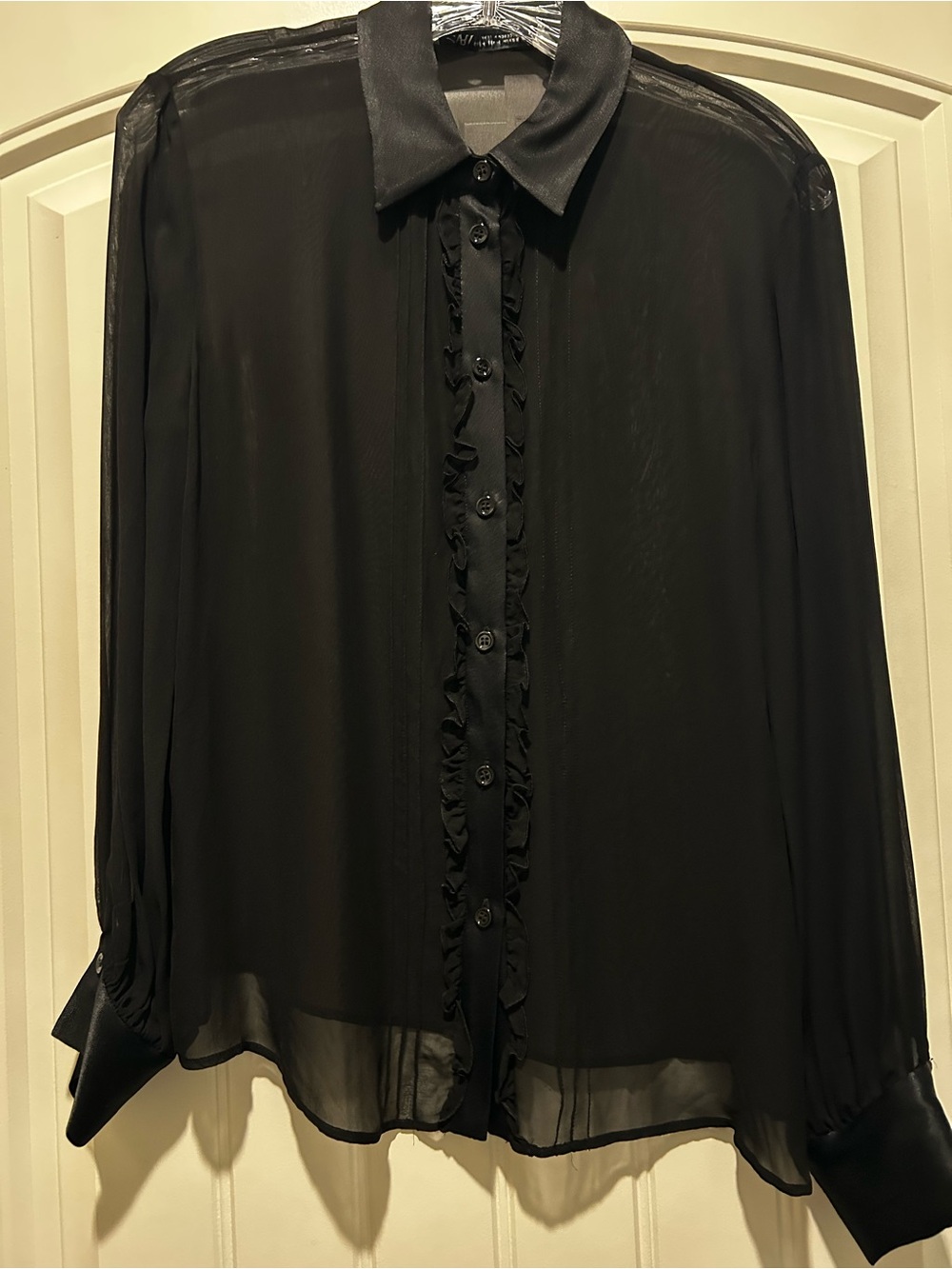 Zara Elegant Black Ruffle Front Shirt